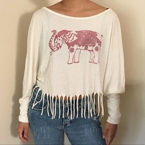 Brandy Melville cream fringe elephant long sleeve